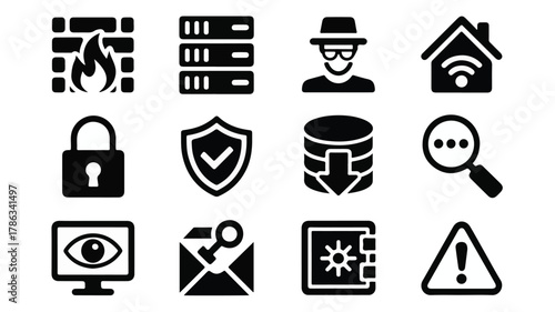 Cyber security icons collection featuring digital protection and network safety symbols cybersecurity
