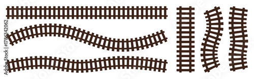 Railway line icon Vector - Railroad Tracks Silhouette. Railway Icon Stock Vectors