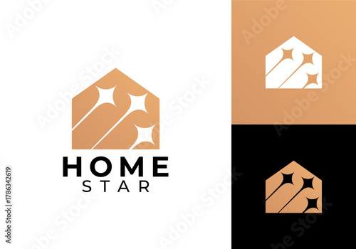 simple home star logo. luxury ornament interior decoration building vector design concept