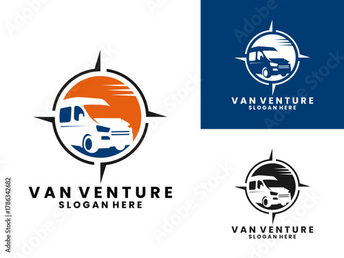 Van car with compass logo design vector template. Van venture logo design