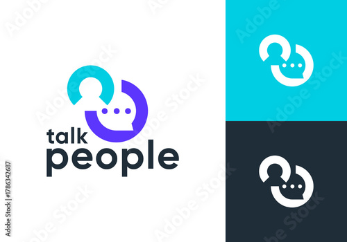 chat with people abstract logo. consult communication technology symbol vector design