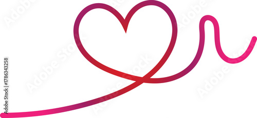 Gradient Heart Shape with Flowing Tail on White Background love romance