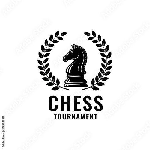 Chess Tournament Logo Featuring a Knight Piece and Laurel Wreath.