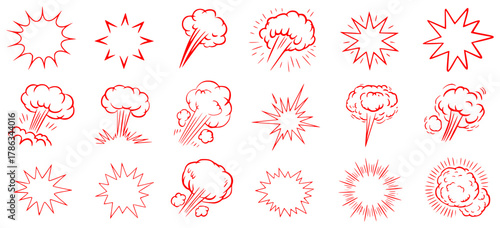 Collection of Red Comic Book Style Explosion and Smoke Effects