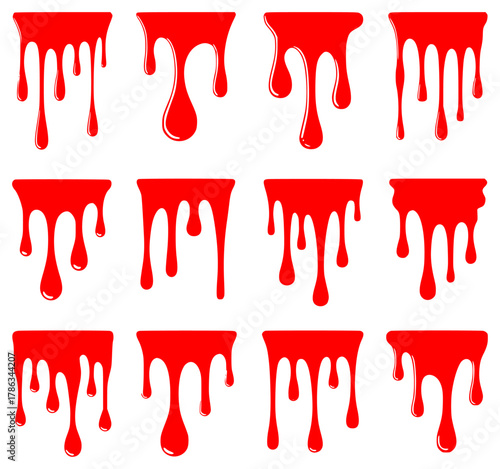Collection of Red Dripping Paint or Blood Splatter Graphics