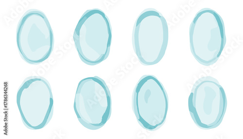 Blue oval watercolor shapes collection. Hand-painted abstract forms with soft edges and transparent layers. Minimal vector composition for creative decoration or background use