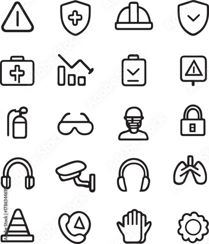 Industrial Safety, Occupational Health, and Protection Line Icons Set