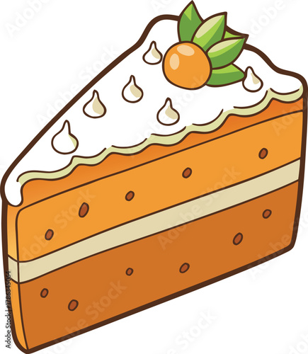 Cartoon Carrot Cake Slice - Dessert Illustration with Frosting