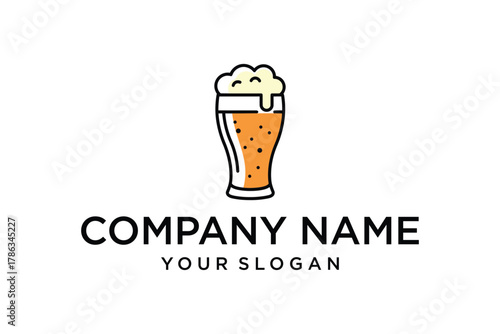 Beer Glass Logo Design with Foam - Stylized Pint of Craft Beer Icon