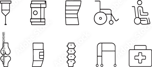 Medical, Injury, and Rehabilitation Thin Line Icons Set