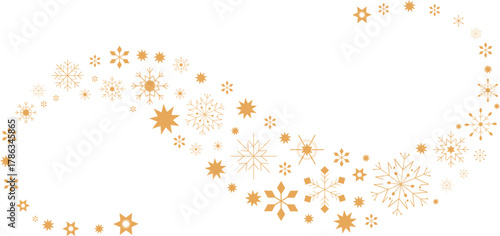 Golden festive snowflakes and stars swirling elegantly for winter holidays design Vector,gold snowflakes border vector