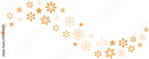 Elegant golden snowflakes and stars pattern for festive winter holidays Vector,gold Snowflakes border vector 