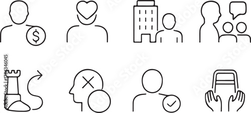 User, People, and Human Resources Thin Line Icons Set