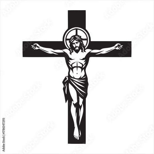 Crucifixion silhouette vector drawing of jesus christ nailed to cross symbol
