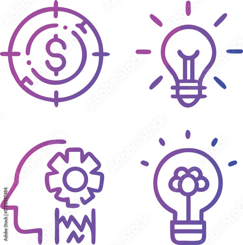 A collection of minimalist icons representing education and learning concepts isolated on white background.