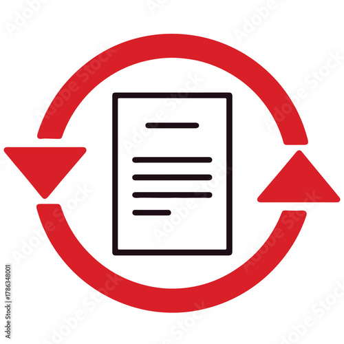 Document Update Icon, circular arrow reload file synchronization data refresh transfer and information cycle symbol for digital workflow and process management design