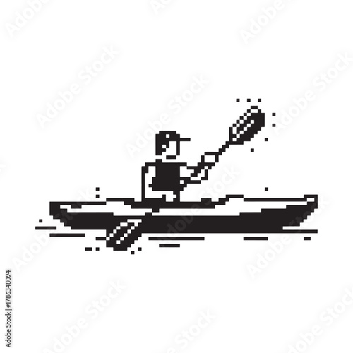 Person kayaking with paddle in a simple line drawing style