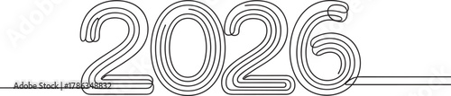 2026 number icon vector—stylized line art digits with layered parallel strokes for minimalist, modern, and futuristic branding visuals