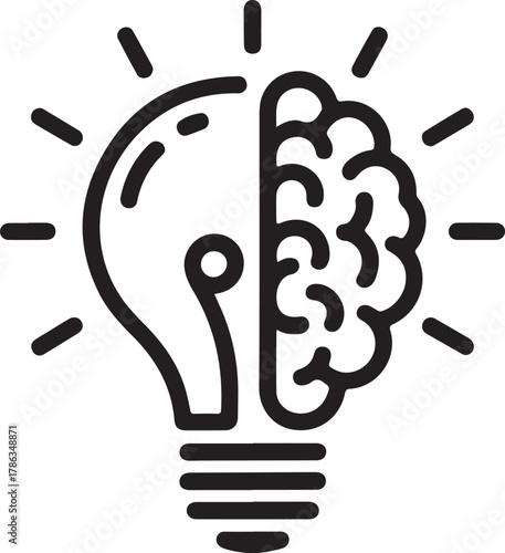 Light bulb and brain icon representing idea and creativity isolated on white background