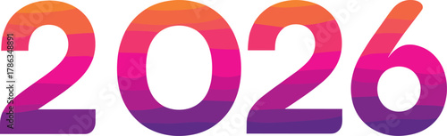 2026 number icon vector—bold gradient digits in orange, pink, and purple for celebration, milestone, and festive branding visuals