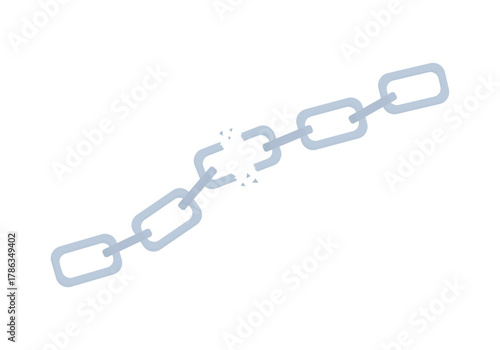 A broken steel chain on a white background. Cartoon chain. Concept of lost connection.