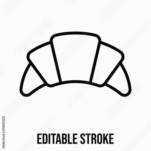 Buttery French Croissant Pastry with Flaky Layers Isolated Lineal Vector Icon, Editable Stroke.