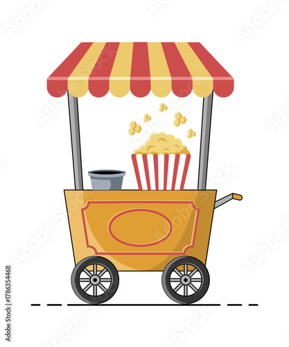 Popcorn cart vector illustration on transparent background. Carnival and entertainment stand object design