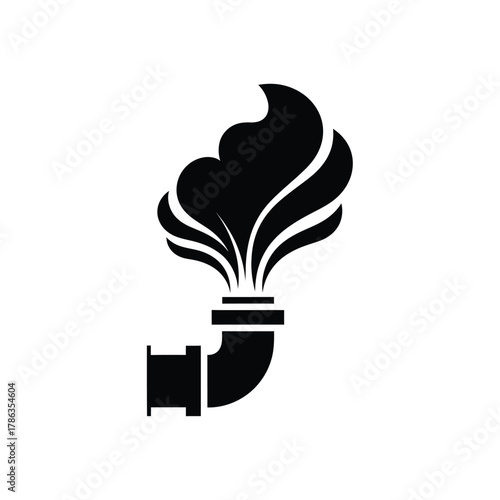 Black pipe emitting stylized smoke or steam emission