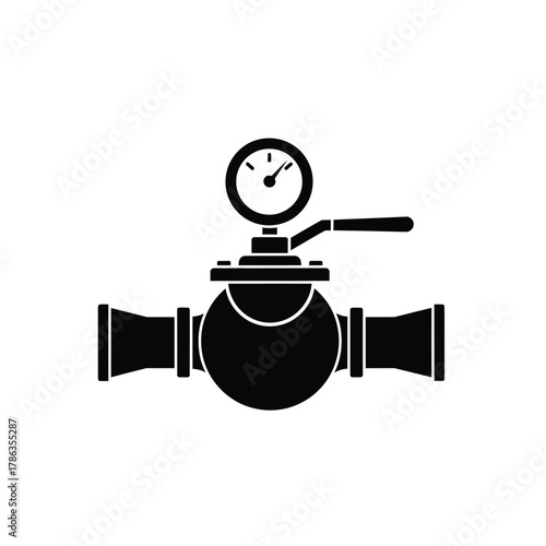 Black pipe valve with pressure gauge and handle meter