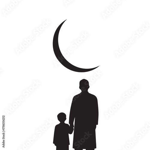 "Represents the sighting of the new moon (Hilal) marking Ramadan/Eid."