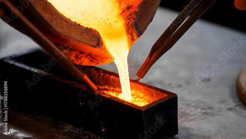 Worker pouring molten metal