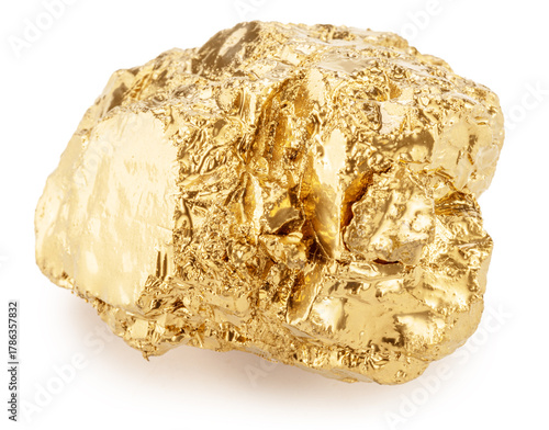 Konstfotografi Gold nugget on white background, clipping path