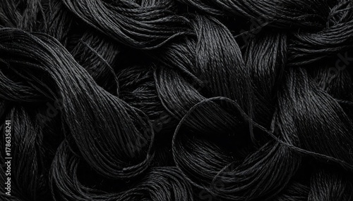 Intricate patterns of black yarn create a captivating abstract texture.