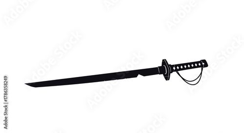 Sleek black silhouette of a traditional Japanese katana or samurai sword, embodying strength, honor, and martial arts.