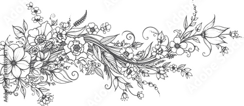 Delicate Hand-Drawn Wildflower Garland: Intricate Horizontal Floral Design