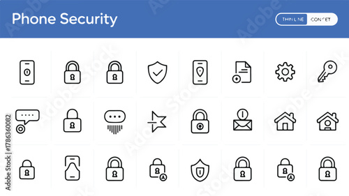 Mobile security icons collection featuring locks shields and keys vector