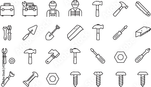set of vector tools icons for work and construction