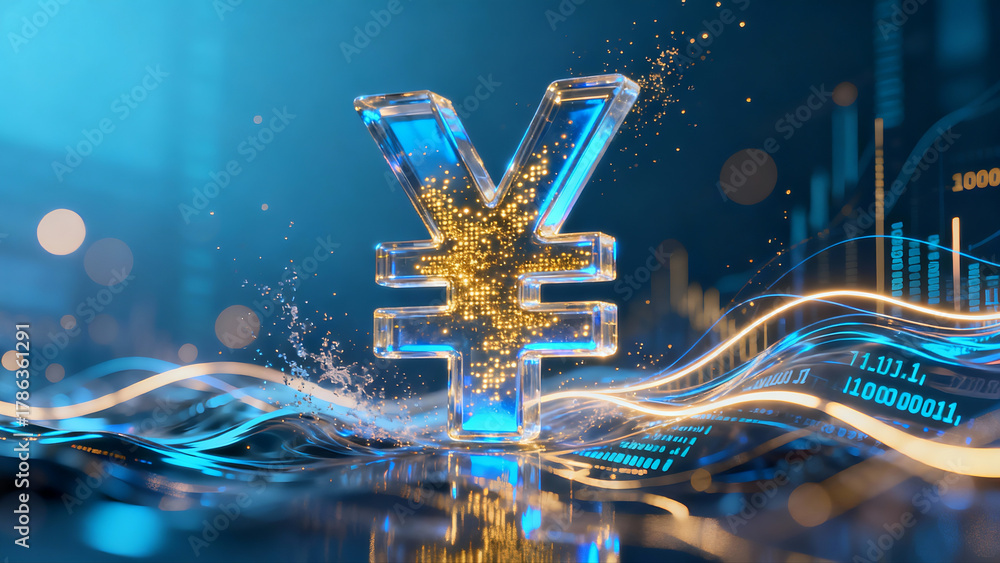 Naklejka premium RMB CNY Renminbi Money Dollar Symbol Data AI Investment Digital Banking ibanking