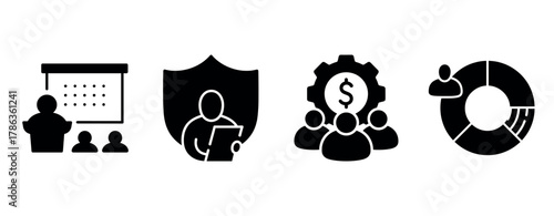 Business icons: presentation, security, finance, teamwork