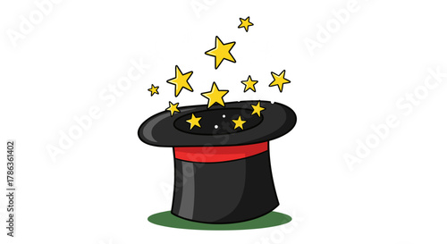 Magical Top Hat Revealing Sparkling Stars Isolated on Transparent Background for Illusion and Fantasy Concepts