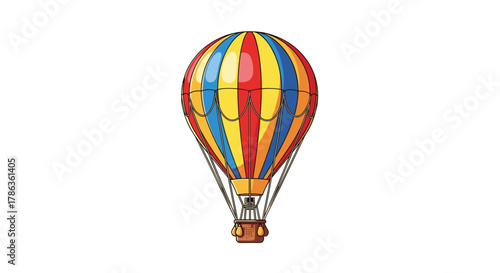 Colorful hot air balloon flying high isolated on transparent background for adventure and travel concepts