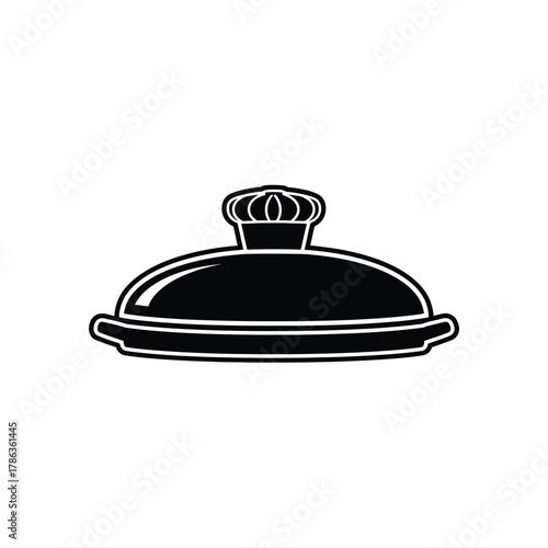 Black serving dish with crown lid icon food cuisine