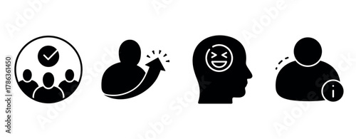 Set of human silhouette icons: group, interaction, emotion, information