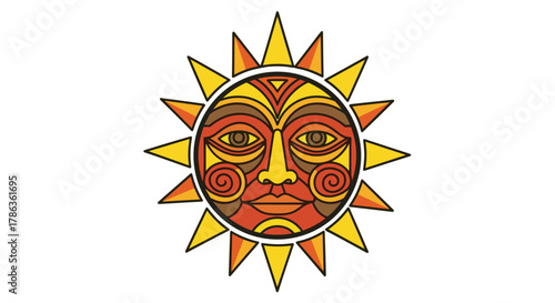 Vibrant Tribal Sun Face Symbolizing Warmth Energy and Hope Isolated on Transparent Background