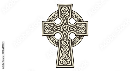 Ornate Celtic Cross Intricate Knotwork Symbolizing Eternal Life Faith and Heritage isolated on transparent background