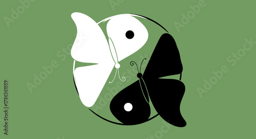 Yin Yang Symbol Composed of Black and White Butterflies Isolated on Transparent Background