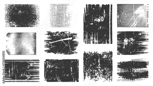  Grunge urban overlay texture. Set of different distressed black grain texture. Distress overlay vector textures.
