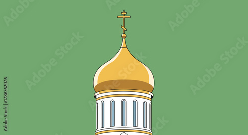 Golden Orthodox Church Dome With Cross Symbolizing Faith Isolated on Transparent Background Worship Structure