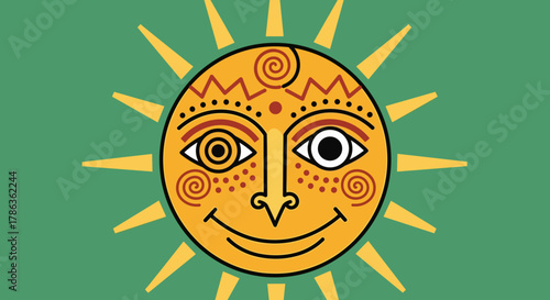 Whimsical Sun Character with Happy Face and Tribal Markings Isolated on Transparent Background