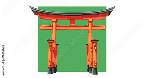 Vibrant Traditional Japanese Torii Gate Symbolizing Spirituality and Entry Isolated on Transparent Background